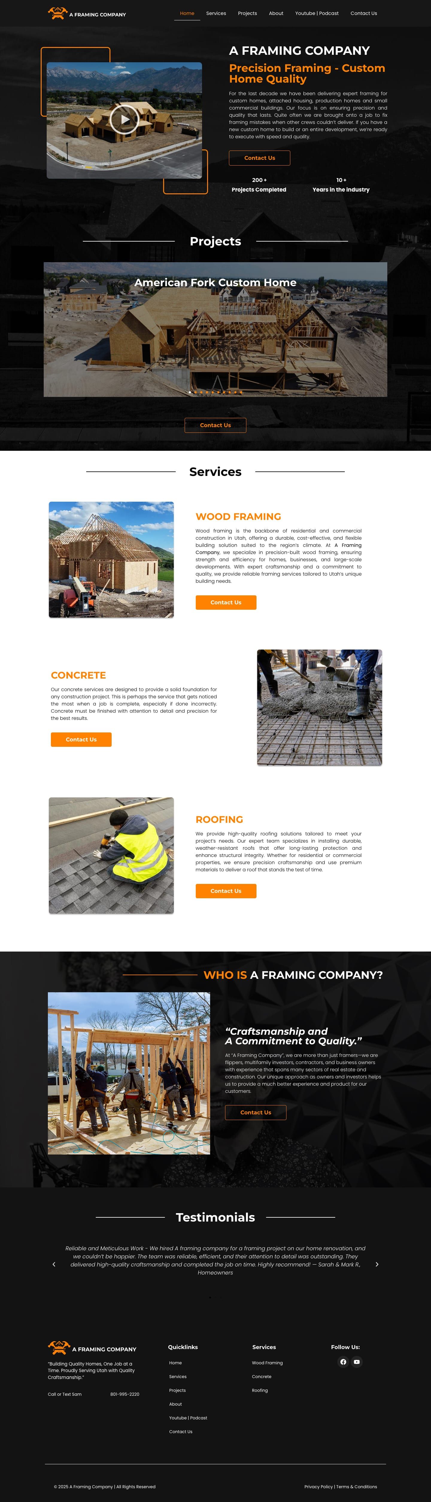 Full-page capture of A Framing Company's live site, desktop