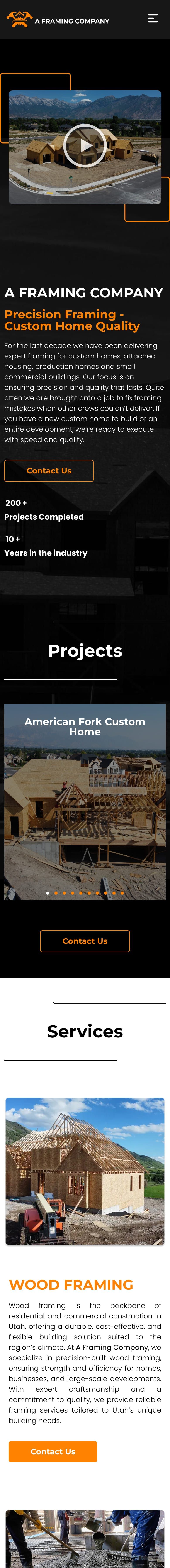 Full-page capture of A Framing Company's live site on a phone
