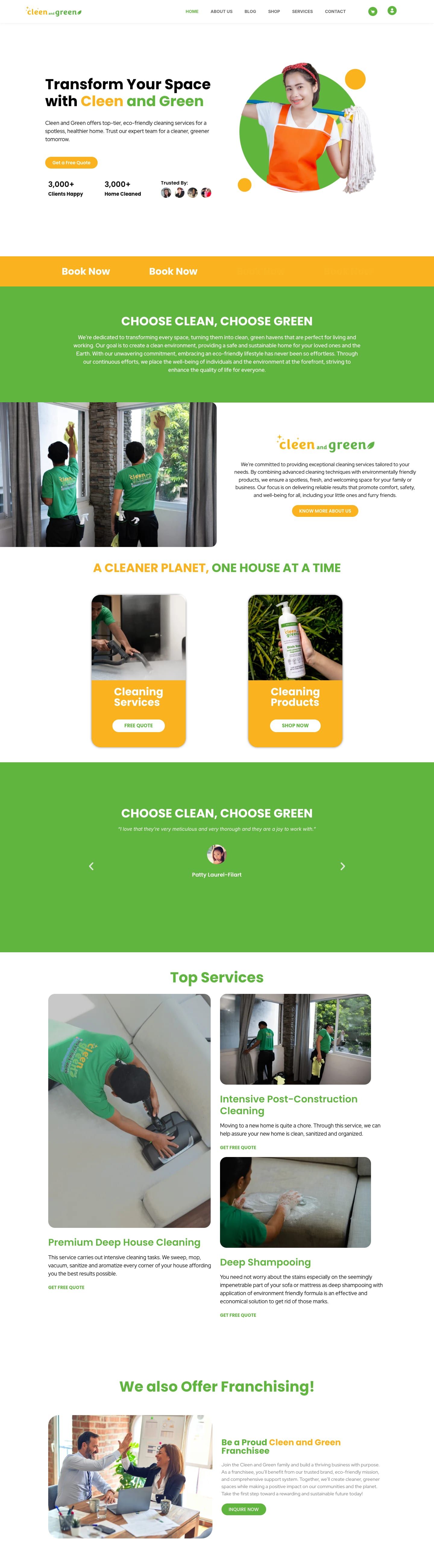 Full-page capture of Cleen & Green's live site, desktop