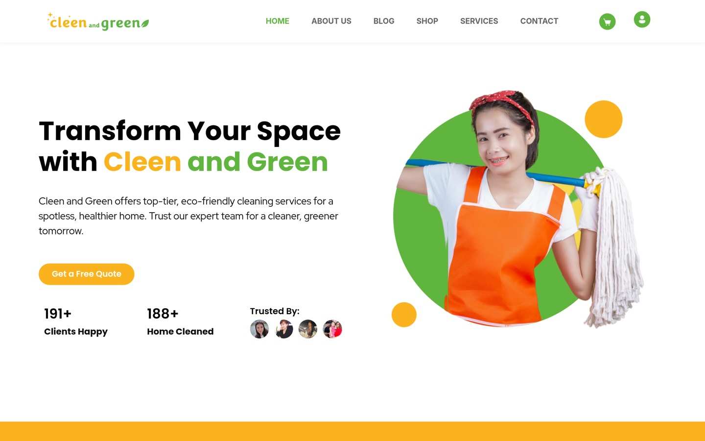 Homepage of Cleen & Green’s website, designed and built by Fazed Digital