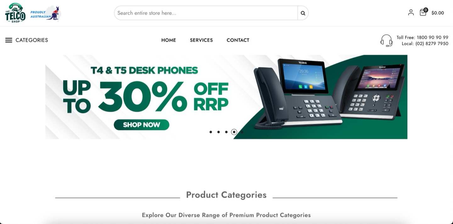 The Telecom Shop PrestaShop storefront interface built by Fazed Digital
